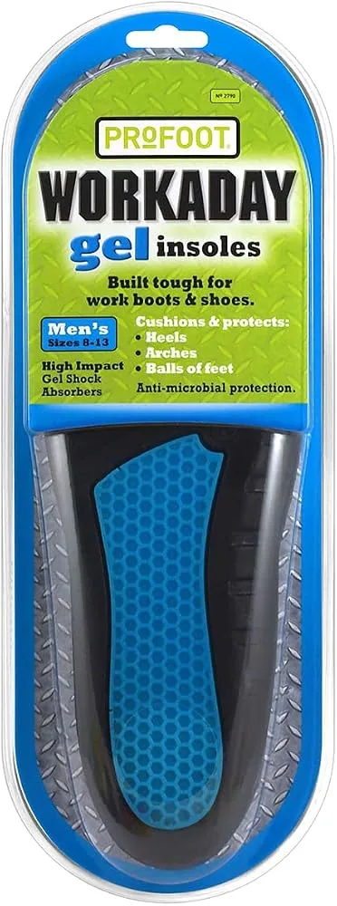 profoot workaday shoe insoles for men sizes 8 13 high impact gel cushioned insoles